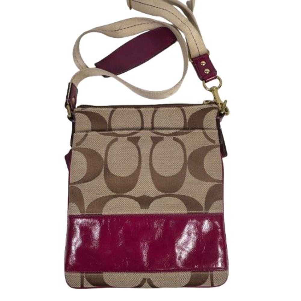 Coach 41644 Signature Swingpack Crossbody Shoulder Bag Jacquard Leather Purple